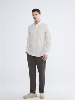 Regular Fit ?izgili Erkek Keten Kar???ml? G?mlek