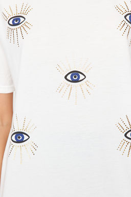 TRENDYOLMILLA Beyaz Bask?l? Relaxed/Rahat Kesim Orme T-Shirt TWOSS24TS00229  фото 5