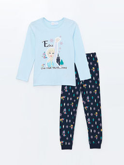 Bisiklet Yaka Elsa Bask?l? K?z ?ocuk Pijama Tak?m?