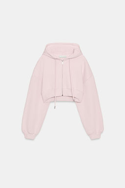 SUDADERA CROPPED CAPUCHA / Rosa palo