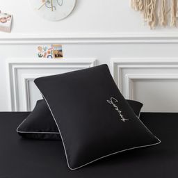 Комплект постельного белья Однотонный Сатин Вышивка CH020 Евро 4 Наволочки