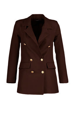 Koyu Kahverengi Astarl? Kruvaze Kapama Dokuma Blazer Ceket TWOSS20CE0024