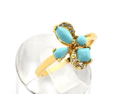 Кольцо женское с бирюзой (имитация) "Мотылек", размер 20