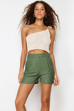 TRENDYOLMILLA Yesil Pile ve Cep Detayl? Pamuk Keten Dokuma Sort TWOSS24SR00064 фото 4