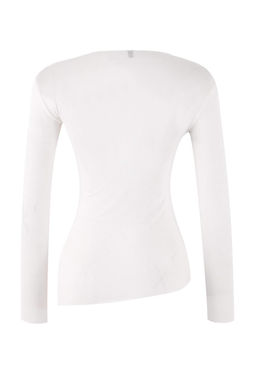 Ekru Asimetrik Uzun Kollu Premium Yumusak Orme Bluz TWOAW26BZ00364