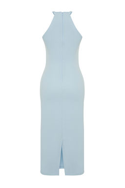 Mavi Vucuda Oturan Halter Yaka Midi Kalem Etek Dokuma Elbise TWOSS24EL00158 - Trendyolmilla фото 8