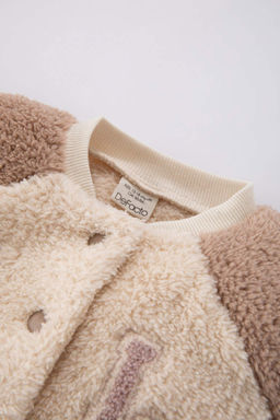 Плюшевый кардиган Welsoft для маленьких девочек-бомбер с вышитым воротником-стойкой - Defacto фото 2