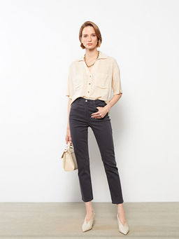 Slim Fit D?z Cep Detayl? Kad?n Jean Pantolon