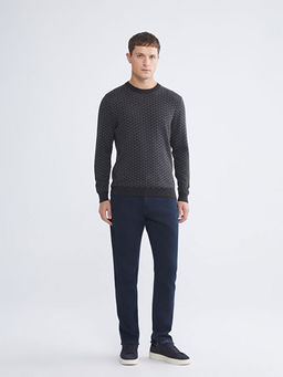 Bisiklet Yaka Desenli Erkek Triko Kazak