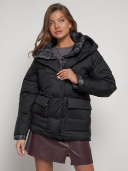 Зимняя женская куртка модная с капюшоном черного цвета 133105Ch