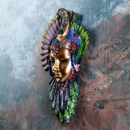 Венецианская маска «Рубин», панно, настенный декор, золото, 32 см, МИКС