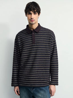 Джемпер с воротником поло в полоску / Zarina фото 7