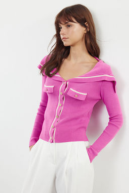 TRENDYOLMILLA Pembe Renk Bloklu Devrik Yaka Triko H?rka TWOAW25HI00037 фото 2