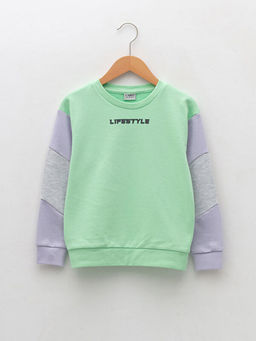 Bisiklet Yaka Bask?l? Uzun Kollu Erkek ?ocuk Sweatshirt