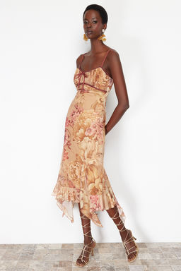 TRENDYOLMILLA Cok Renkli A-Kesim Cicek Desenli F?rf?rl? Orme Tul Elbise TPRSS24EL00133 фото 3