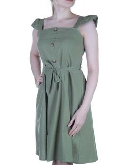 826 GREEN Платье хлопковое с поясом Fashion