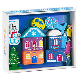 Конструктор деревянный «Цветной городок Новогодний», 14 деталей