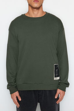 TRENDYOL MAN Siyah Oversize/Genis Kesim Bisiklet Yaka Sanat Tema Aplikeli Ici Polarl? Sweatshirt TMNAW24SW00038 - Trendyolmilla фото 3