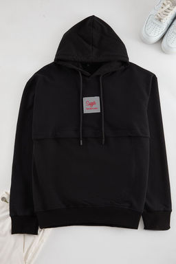 TRENDYOL MAN Siyah Regular/Normal Kesim Etiket ve Dikis Detayl? Kapusonlu Sweatshirt TMNAW25SW00191 - Trendyolmilla фото 2