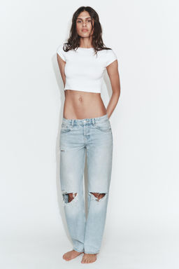 JEANS TRF RECTOS TIRO BAJO ROTOS / Azul claro