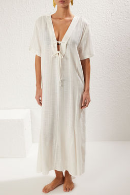 Kahverengi Dokuma Baglama Detayl? Maxi Plaj Elbise TBESS25EL00022 - Trendyolmilla фото 9