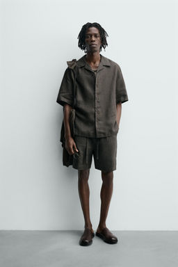 BERMUDA RELAXED FIT 100% LINO / Verde oscuro