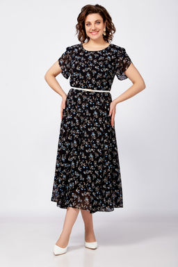 Платье Swallow 814 черный+бежево-голубые цветы фото 6