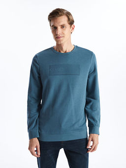 Bisiklet Yaka Uzun Kollu Bask?l? Erkek Sweatshirt