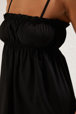 Siyah Dokuma Buzgulu Maxi Plaj Elbise TBESS25EL00029