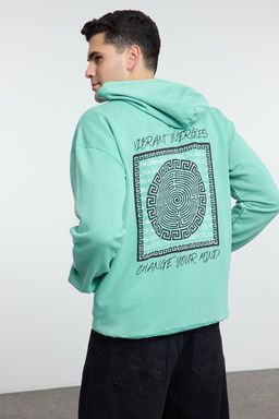 Mint Oversize/Genis Kesim Yaz? S?rt Bask?l? Soluk Efektli Sardonsuz Sweatshirt TMNAW25SW00043