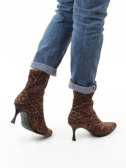 01-H26B-42PC BROWN LEOPARD Ботильоны демисезонные женские (велюр) - Фабричный китай фото 17