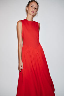 VESTIDO MIDI COMBINADO / Rojo