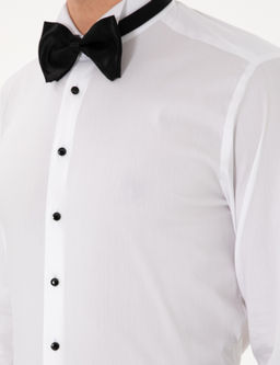 Beyaz Slim Fit Pamuk Kar___ml_ Man_etli Smokin G_mlek