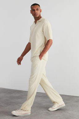 Ekru /Wide Leg Dokulu K?r?smaz Gizli Kordonlu Tek Parca Esofman Alt? TMNSS23EA00013