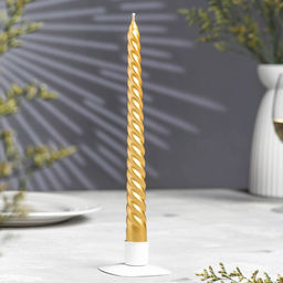 Цена за 2 шт. Свеча витая, 2.2×25 см, лакированная в термопленке, золотой металлик