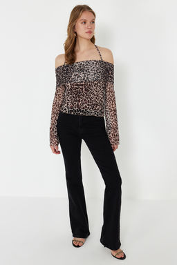 Trendyolmilla Haki Flare Kollu Baglama Detayl? Orme Madonna Yaka Bluz TWOSS24BZ00046  фото 2