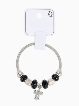 Цена за 2 шт. Браслет с шармами «Марджери» бант, чёрный в серебре, d=6.5 см