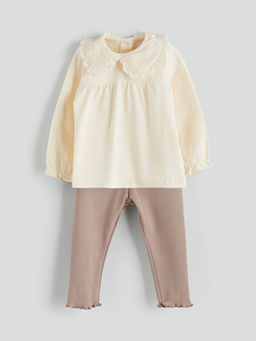 Bebe Yaka K?z Bebek Sweatshirt ve Tayt 2li