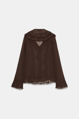 ZW COLLECTION BEADED RUFFLED BLOUSE - Zara фото 8