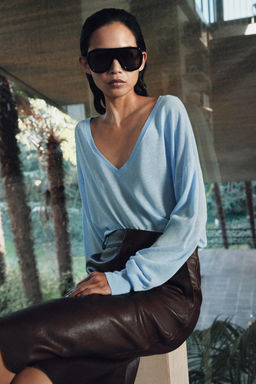 JERSEY PUNTO FINO ESCOTE PICO / Azul pastel - Zara фото 4