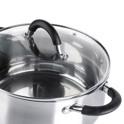 Кастрюля из нержавеющей стали Шелборн 5,2л, д24см, h11,5см, s0,6мм, дно s2,8мм, стеклянная жаропрочная крышка, стальной обод, пароотвод, силиконовые вставки черного цвета, капсулированное дно, полировка внешняя - матовая, внутренняя - зеркальная, м - Домашняя мода фото 4