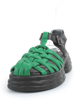 08-PEAG48-2 BLACK/GREEN Босоножки женские (натуральная кожа)