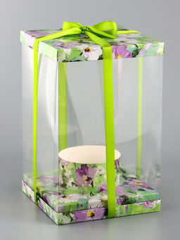 Коробка PVC, для цветов и букетов, с лентой, 28?18?18 см, зеленый