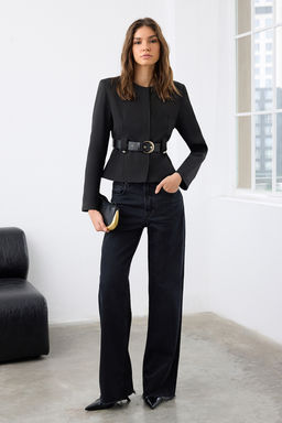 Siyah Kemerli Fitted/Vucuda Oturan S?k Dokuma Blazer Ceket TWOAW26BC00003 - Trendyolmilla фото 2