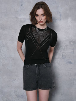 CONTE CON-653 Джинсовые шорты оксидной варки с разрезами washed black