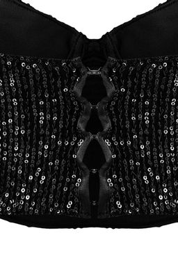 Siyah Payet Vucudu Saran Crop Party Bluz TPRSS26BZ00014