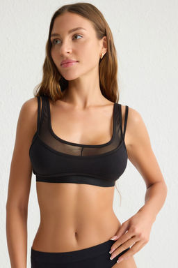 TRENDYOLMILLA Siyah Pamuklu Tul Detayl? Kaps?z Bralette Orme Sutyen THMSS25SU00001  фото 2