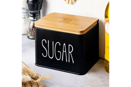 Емкость для хранения 1,5 л 14*11*11 см SUGAR с деревянной крышкой, черная