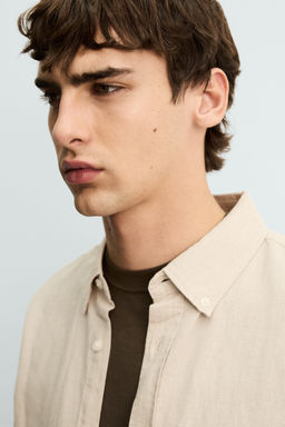 CAMISA REGULAR FIT LINO - ALGOD?N / Beige claro - Zara фото 5