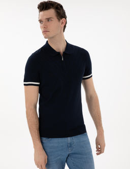 Lacivert Slim Fit Fermuarl_ Polo Yaka Triko Kazak - Pierre cardin фото 3